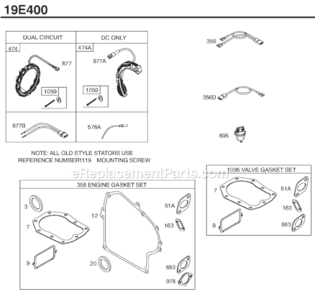Page B Diagram and Parts List for 19E400 0069-1168 Briggs and Stratton Engine